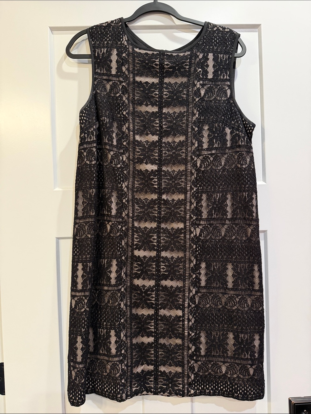 Sleeveless Black Lace Overlay Shift Dress - Classic Women's Cocktail Dress